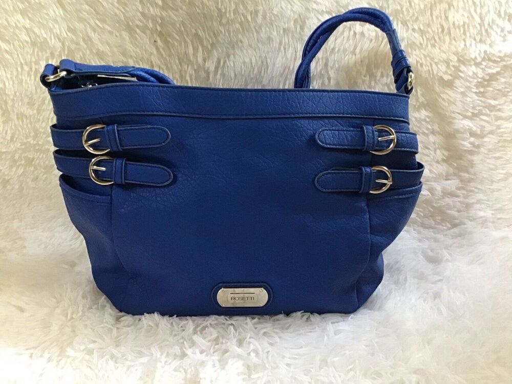 Rossetti Blue Faux Leather Shoulder Bag Satchel Handbag Purse Silver Hardware